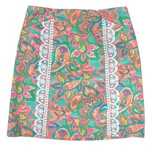 Lilly Pulitzer Corrie Skirt Make a Splash Starfish Shells Lace Paisley Neon sz 0